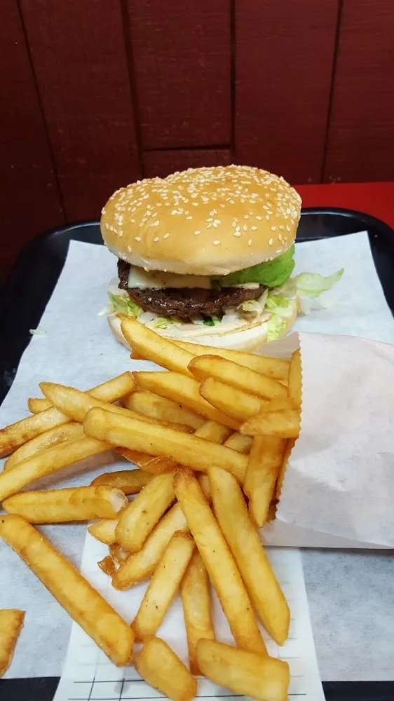 Avocado Swiss Burger and Fries